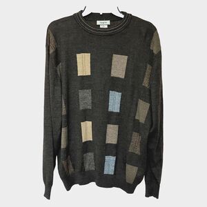 Tagio Sweater Men’s XL Wool Blend Long Sleeve Brown Geometric Block Preppy Dad